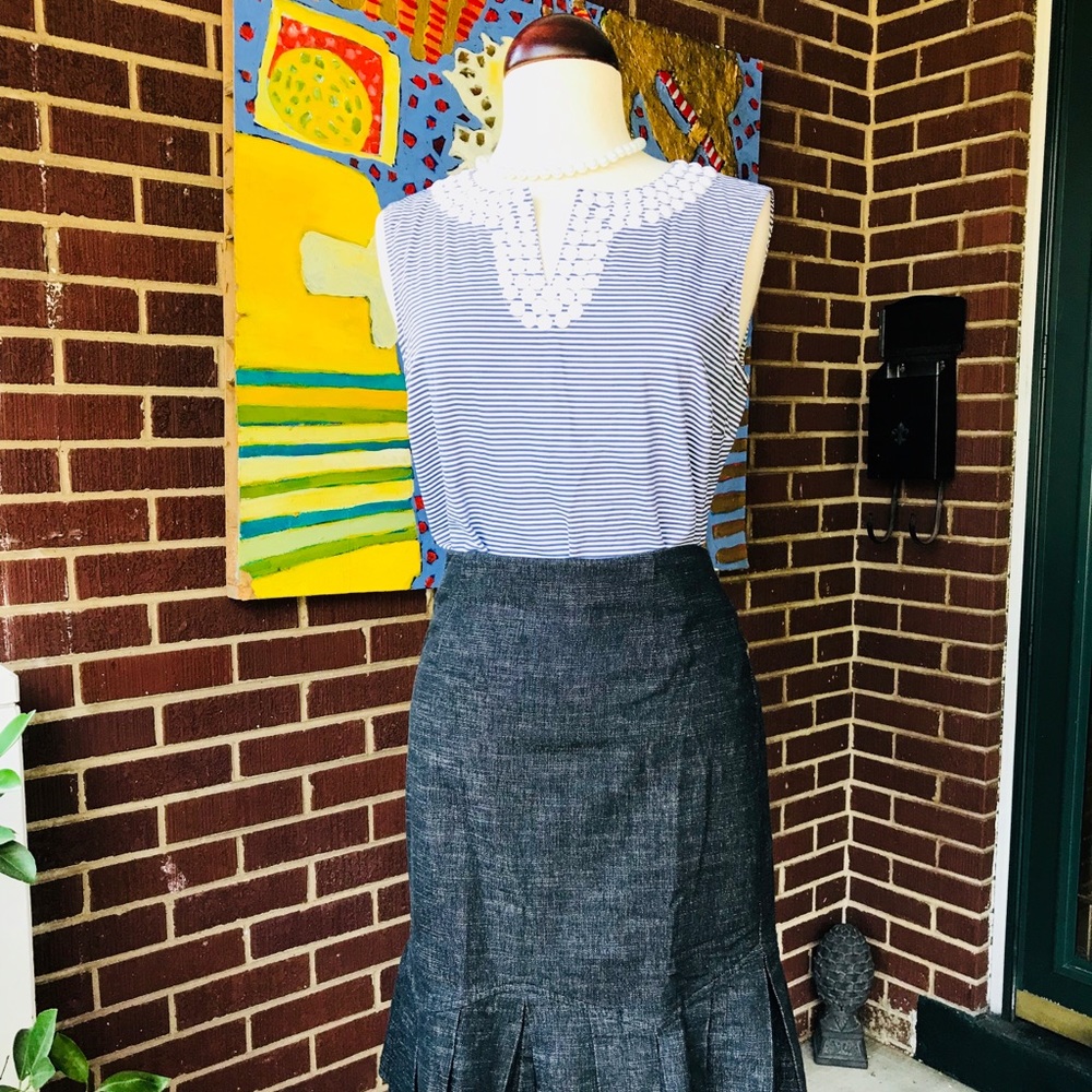 Talbots Striped Sleeveless Top with White Beads - Picture 7 of 8
